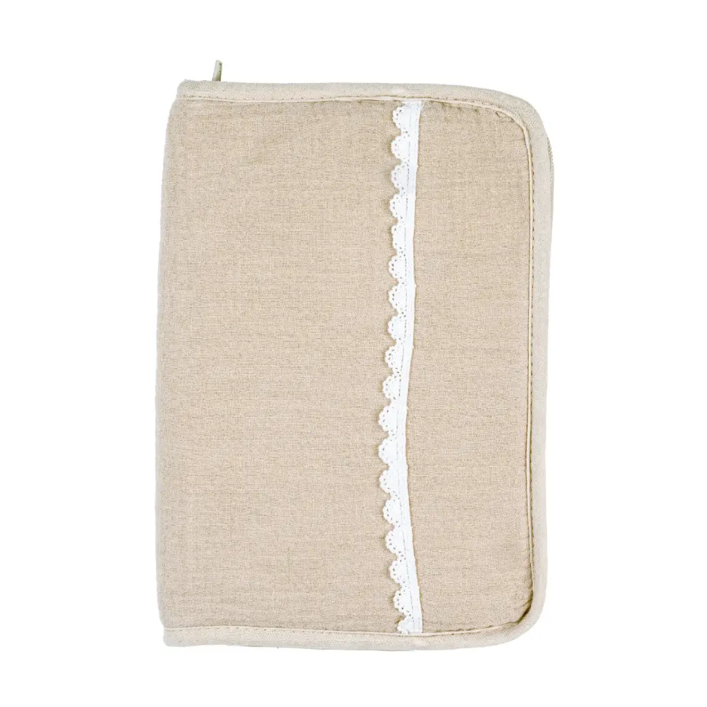 NATTOU FanFan Protège carnet de santé – Avec fermeture éclair – Housse de protection documents bébé – Beige