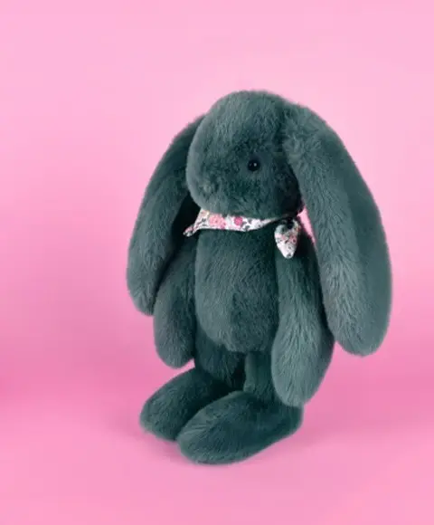 DOUDOU&COMPAGNIE Peluche lapin Vert 35 cm - Lapin Fleurette