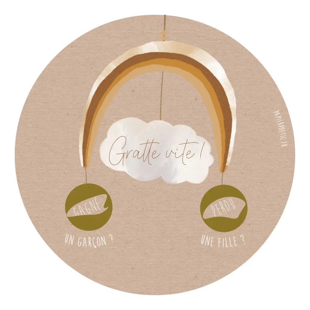 PAPIER POETIC Carte ronde à gratter “Garçon ou Fille ?” (Fille)