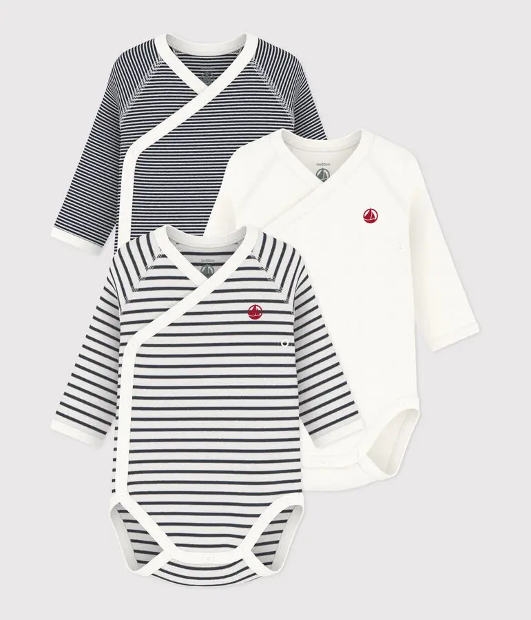 PETIT BATEAU lot de 3 bodies longues manches (1 mois)