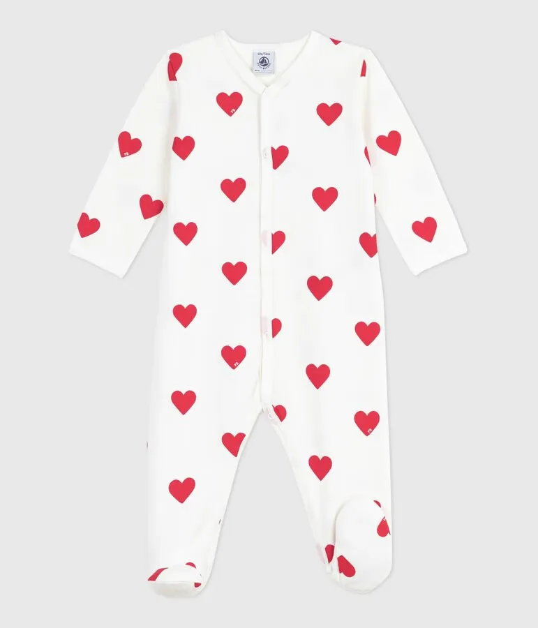 PETIT BATEAU Pyjama bébé en molleton gratté à col imprimé cœurs (1 mois)