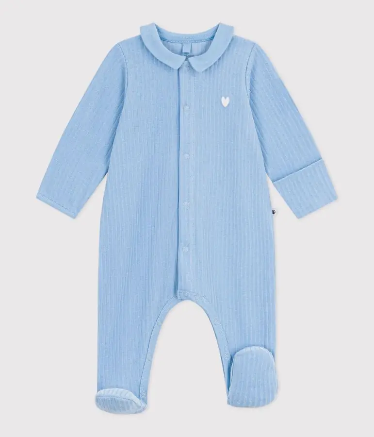 PETIT BATEAU Pyjama bébé en velours à col uni (1 mois)