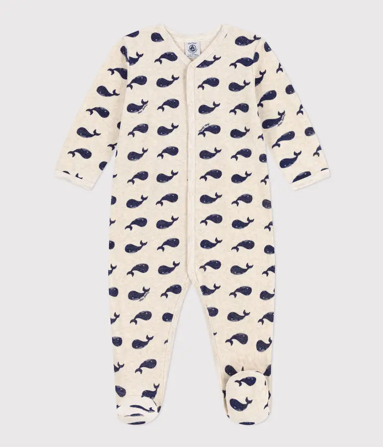 PETIT BATEAU Pyjama bébé baleines marines en velours (1 mois)