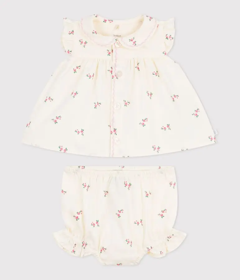 PETIT BATEAU Ensemble 2 pièces bébé en coton, blouse et bloomer imprimés fleurs