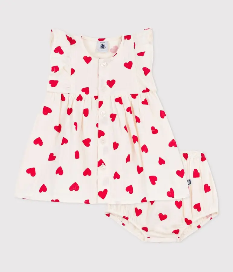 PETIT BATEAU Robe bébé en coton avec son bloomer, imprimés cœurs (3 mois)