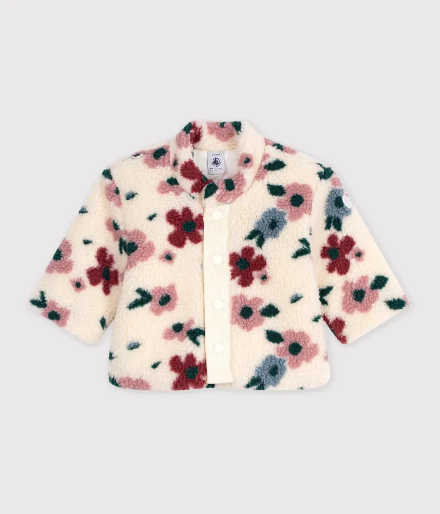 PETIT BATEAU Manteau bébé ouatiné en sherpa imprimée fleurs