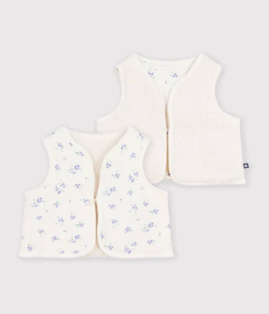 PETIT BATEAU Gilet bébé en coton et sherpa sans manches imprimé fleurs