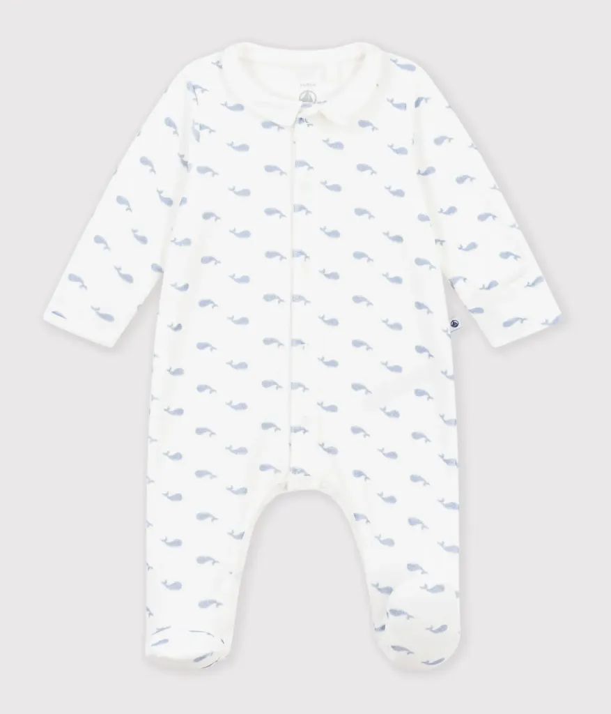 PETIT BATEAU Pyjama bébé en velours avec col imprimé baleine
