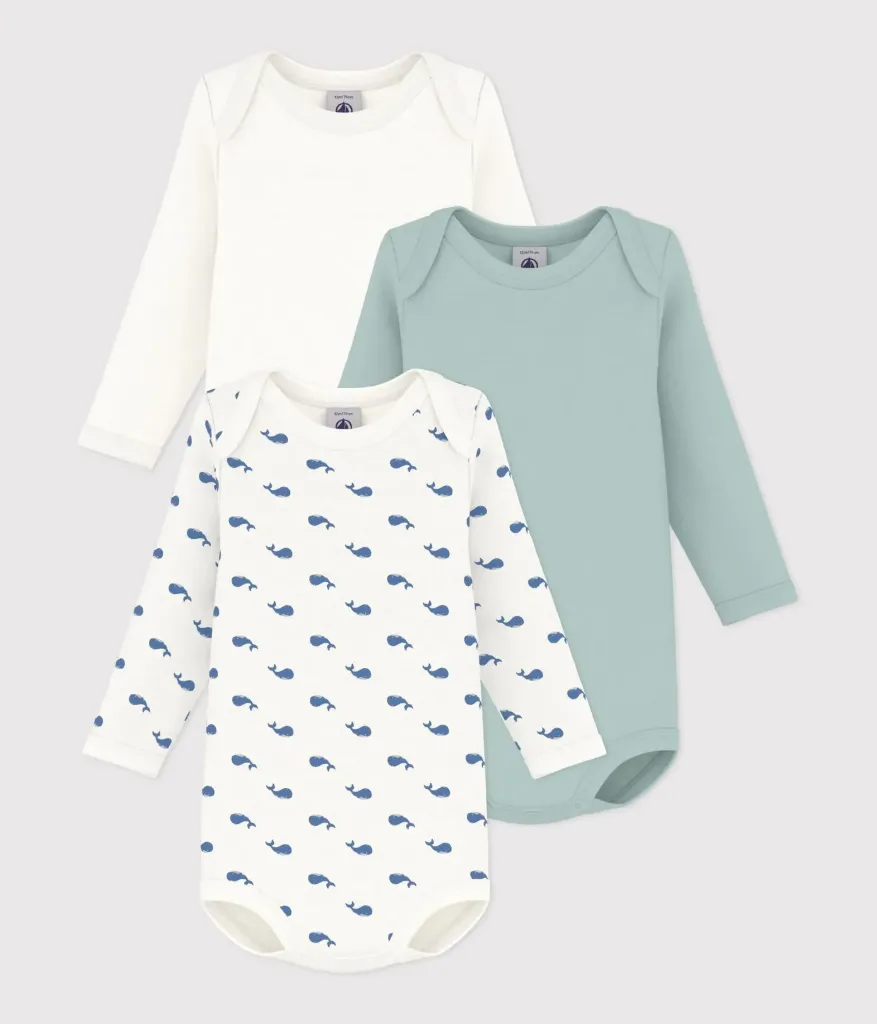 PETIT BATEAU Lot de bodies manches longues en coton imprimé baleine bébé