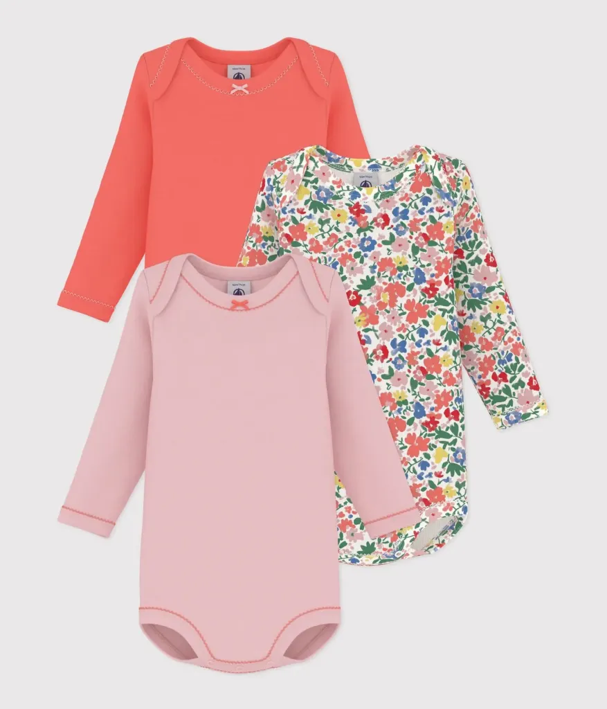 PETIT BATEAU Lot de bodies manches longues en coton imprimé à fleurs bébé