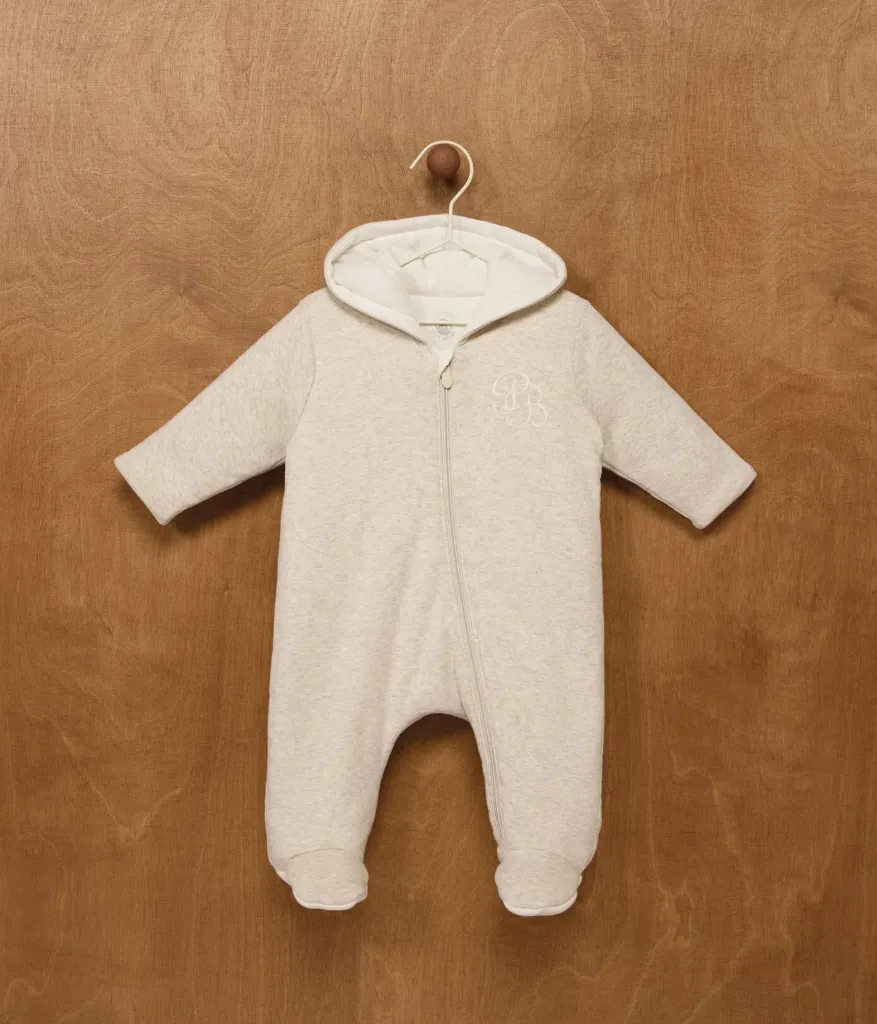 PETIT BATEAU Combinaison ouatinée bébé à capuche et pieds, unie, en coton
